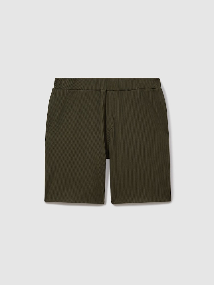 Reiss Green Conor Ribbed Elasticated Waist Shorts - Image 2 of 4