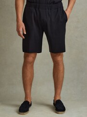 Navy - Reiss - Conor - Shorts a coste con elastico in vita - Image 3 of 5
