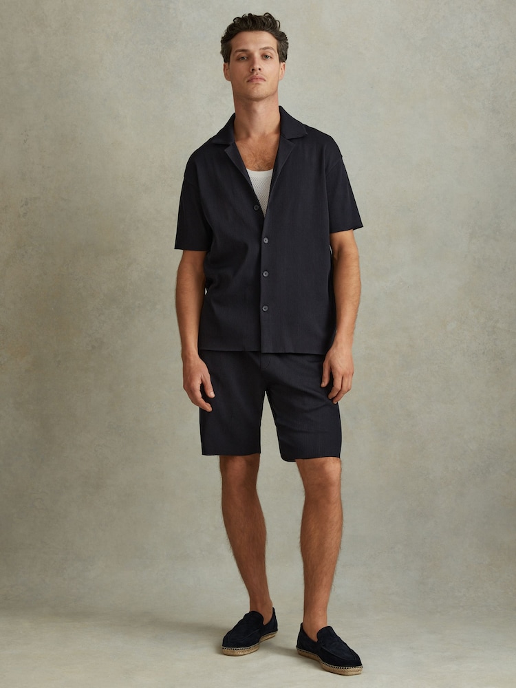 Navy - Reiss - Conor - Shorts a coste con elastico in vita - Image 4 of 5