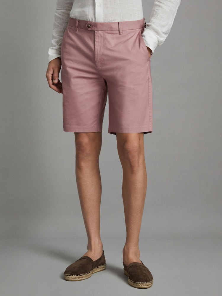 Reiss Dusty Pink Wicket Modern Fit Cotton Blend Chino Shorts - Image 1 of 7