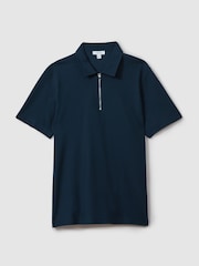 Reiss Navy Caymen Cotton Textured Half-Zip Polo Shirt - Image 2 of 6