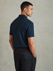 Reiss Navy Caymen Cotton Textured Half-Zip Polo Shirt - Image 5 of 6