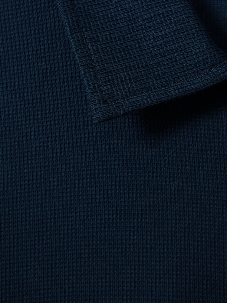 Reiss Navy Caymen Cotton Textured Half-Zip Polo Shirt - Image 6 of 6