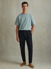 Reiss Faded Denim Tate Oversized Garment Dye T-Shirt - Image 1 of 6