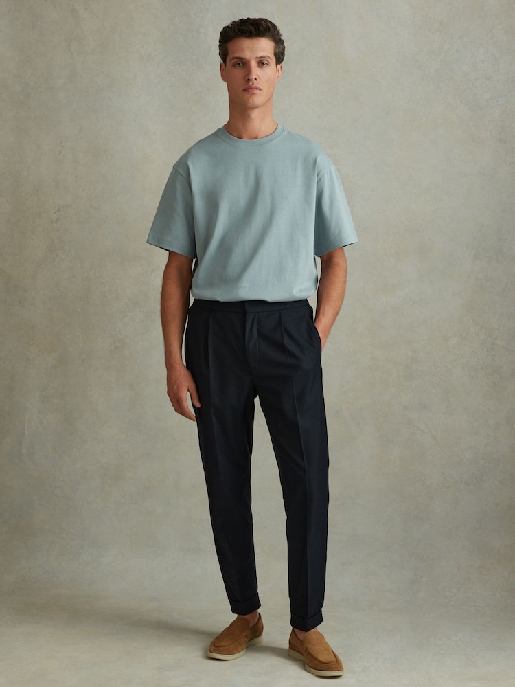 Reiss Faded Denim Tate Oversized Garment Dye T-Shirt - Image 1 of 6