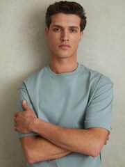 Reiss Faded Denim Tate Oversized Garment Dye T-Shirt - Image 4 of 6