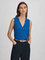 Reiss Blue Taylor V-Neck Shell Blouse - Image 1 of 6