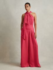 Reiss Coral Selena Petite Linen Blend Drape Jumpsuit - Image 1 of 6