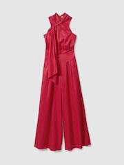 Reiss Coral Selena Petite Linen Blend Drape Jumpsuit - Image 2 of 6