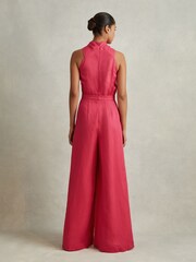 Reiss Coral Selena Petite Linen Blend Drape Jumpsuit - Image 4 of 6