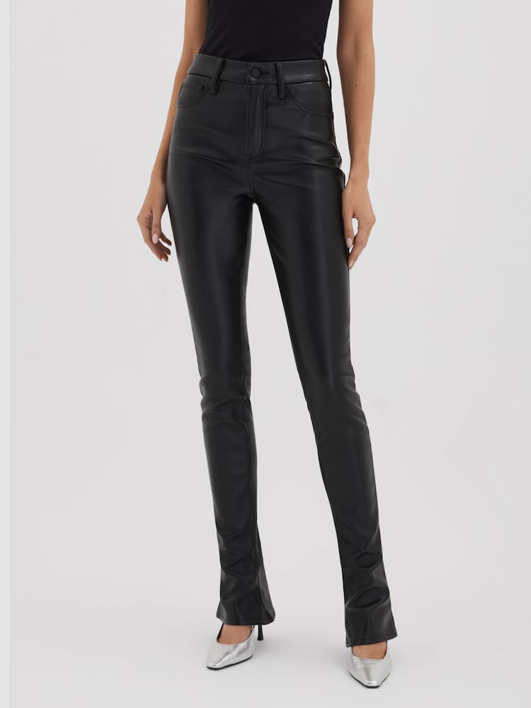 Good American Black Faux Leather Slim Bootcut Trousers - Image 1 of 5