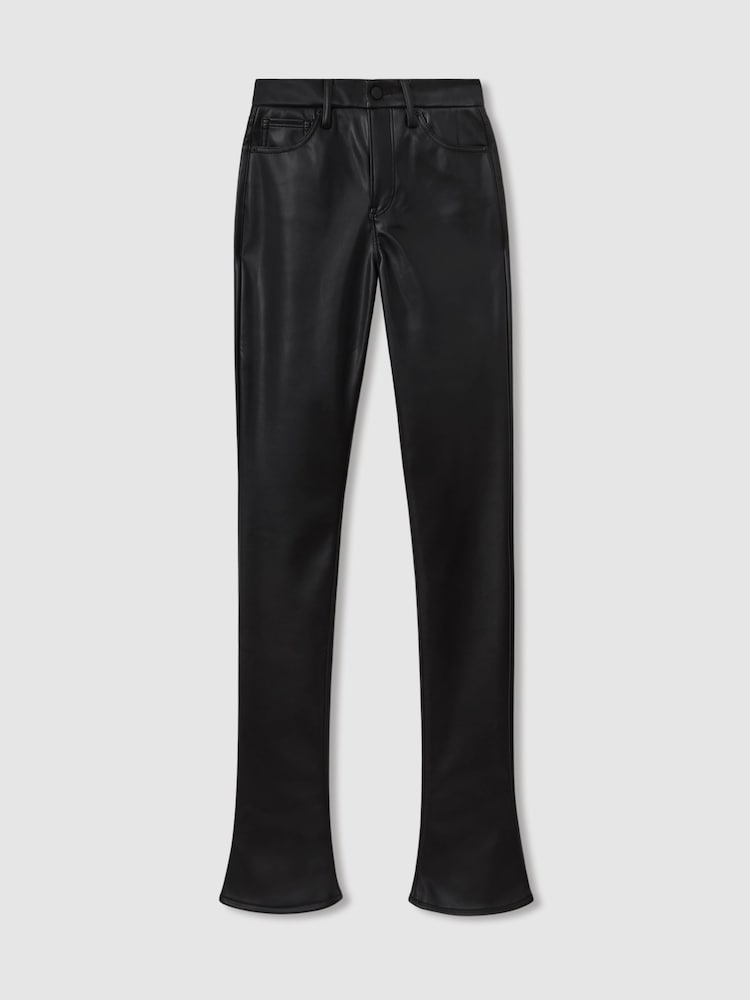Good American Black Faux Leather Slim Bootcut Trousers - Image 2 of 5