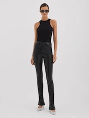 Good American Black Faux Leather Slim Bootcut Trousers - Image 3 of 5
