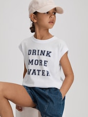 Reiss Ivory Tereza 9-13 yrs Slogan Crew Neck T-Shirt - Image 1 of 4