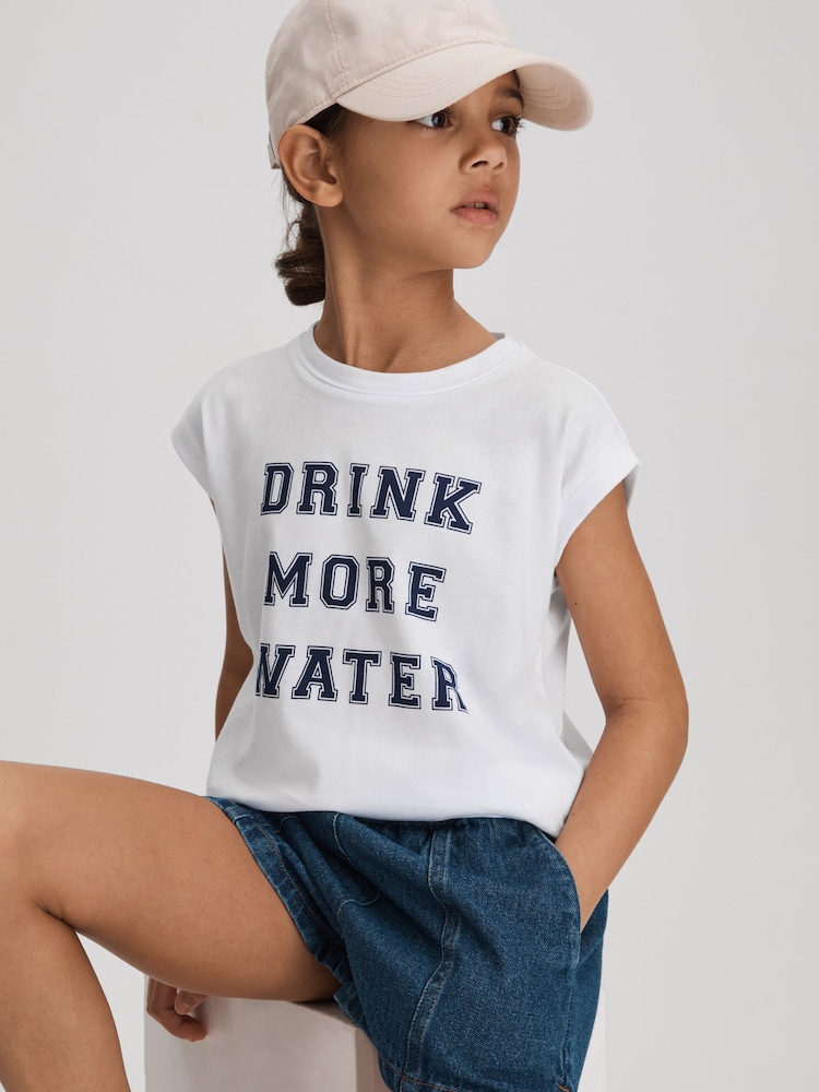 Reiss Ivory Tereza 9-13 yrs Slogan Crew Neck T-Shirt - Image 1 of 4