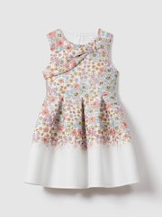Reiss Pink Print Emmie 13-14 yrs Floral Scuba Bow Fit-and-Flare Dress - Image 2 of 5