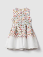 Reiss Pink Print Emmie 13-14 yrs Floral Scuba Bow Fit-and-Flare Dress - Image 4 of 5