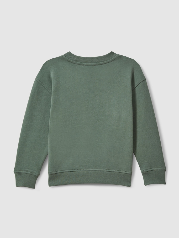 Reiss Dark Sage Marin 13-14 yrs Cotton Motif Crew Neck Sweatshirt - Image 2 of 3