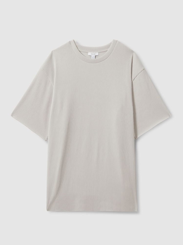 Reiss Silver Skyee Oversized Ribbed Crew Neck T-Shirt - Image 2 of 6
