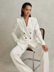 Reiss White Lori Petite Viscose-Linen Double Breasted Suit Blazer - Image 1 of 8