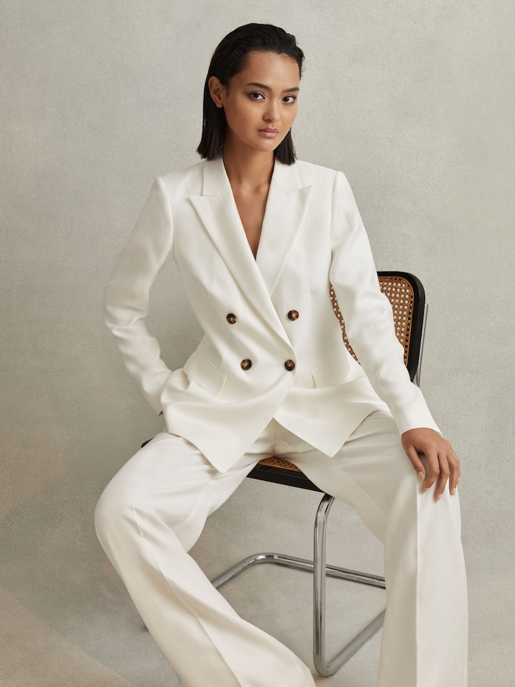 Reiss White Lori Petite Viscose-Linen Double Breasted Suit Blazer - Image 1 of 8