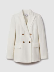 Reiss White Lori Petite Viscose-Linen Double Breasted Suit Blazer - Image 2 of 8