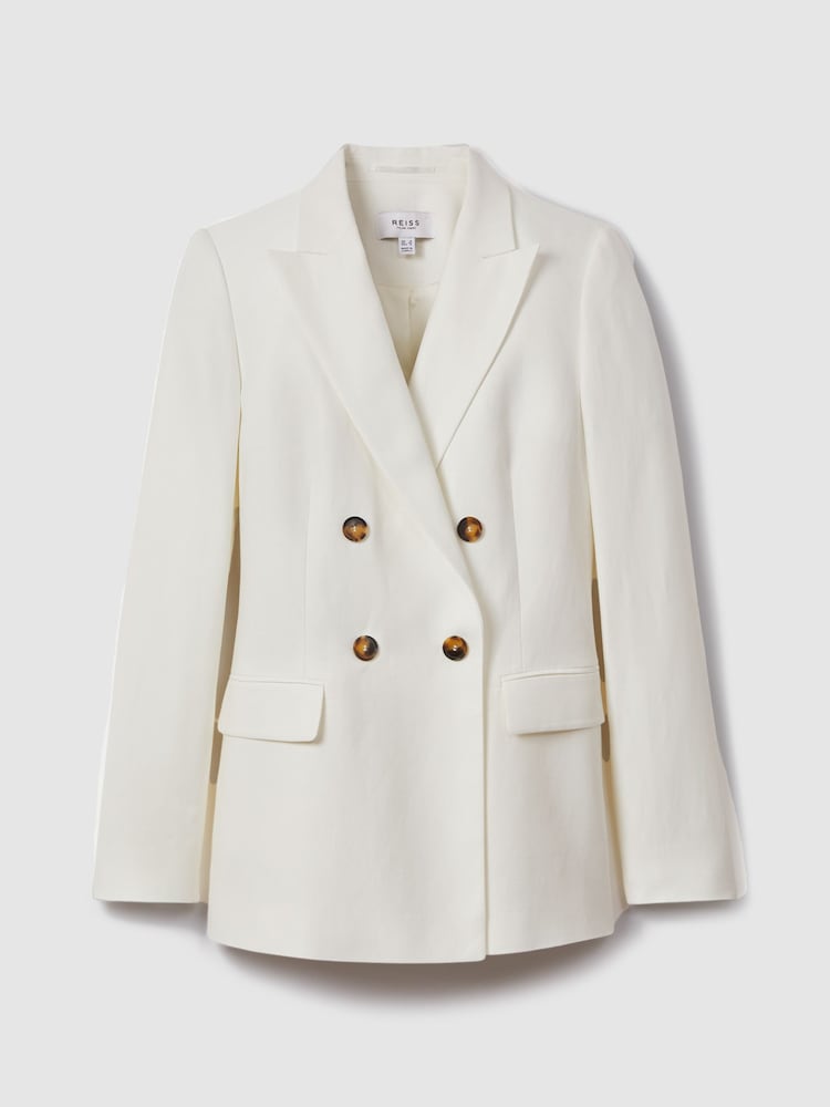 Reiss White Lori Petite Viscose-Linen Double Breasted Suit Blazer - Image 2 of 8