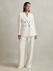 Reiss White Lori Petite Viscose-Linen Double Breasted Suit Blazer - Image 3 of 8