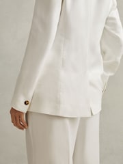 Reiss White Lori Petite Viscose-Linen Double Breasted Suit Blazer - Image 5 of 8
