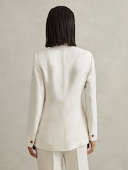 Reiss White Lori Petite Viscose-Linen Double Breasted Suit Blazer - Image 6 of 8
