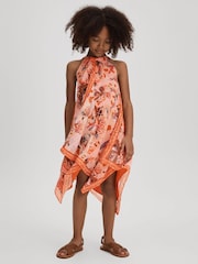 Reiss Pink Print Akari 13-14 yrs Printed Draped Halter Neck Dress - Image 2 of 4