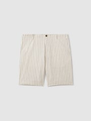 Reiss Ecru Stripe Ezra Cotton Linen Blend Internal Drawstring Shorts - Image 2 of 6