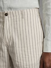 Reiss Ecru Stripe Ezra Cotton Linen Blend Internal Drawstring Shorts - Image 4 of 6