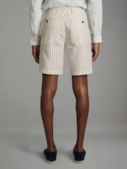 Reiss Ecru Stripe Ezra Cotton Linen Blend Internal Drawstring Shorts - Image 5 of 6