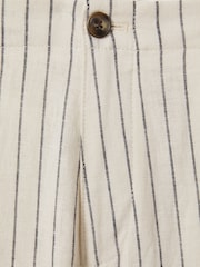 Reiss Ecru Stripe Ezra Cotton Linen Blend Internal Drawstring Shorts - Image 6 of 6
