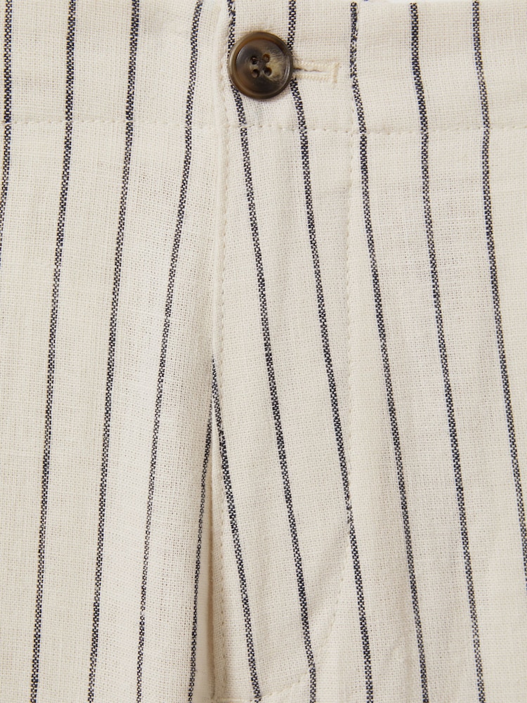 Reiss Ecru Stripe Ezra Cotton Linen Blend Internal Drawstring Shorts - Image 6 of 6