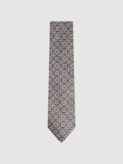 Reiss Tobacco Assisi Silk Medallion Print Tie - Image 1 of 5