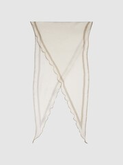 Reiss Ecru Rhombus 100% Linen Contrast Trim Scarf - Image 1 of 4