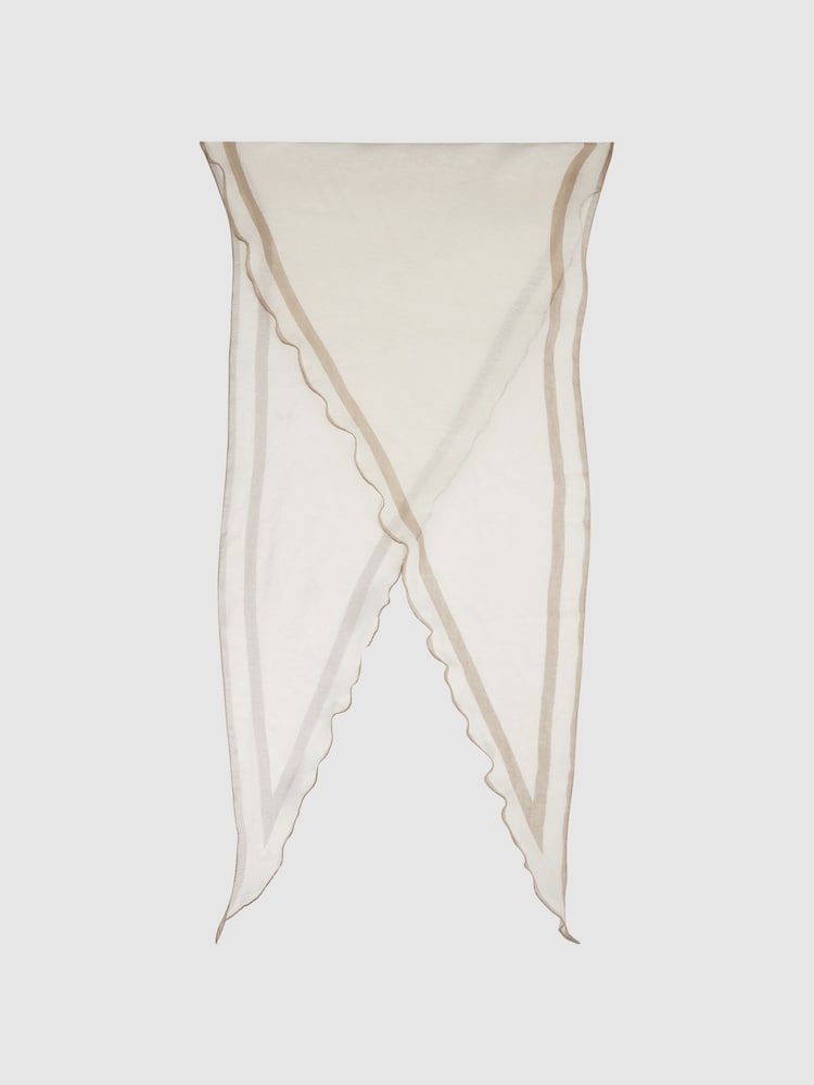 Reiss Ecru Rhombus 100% Linen Contrast Trim Scarf - Image 1 of 4 Reiss Ecru Rhombus 100% Linen Contrast Trim Scarf - Image 1 of 4