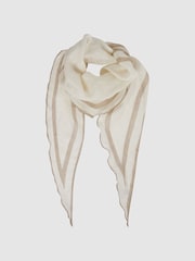 Reiss Ecru Rhombus 100% Linen Contrast Trim Scarf - Image 3 of 4