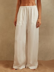 Reiss Ivory Eddie Textured Wide Leg Cover-Up Trousers - Image 1 of 5