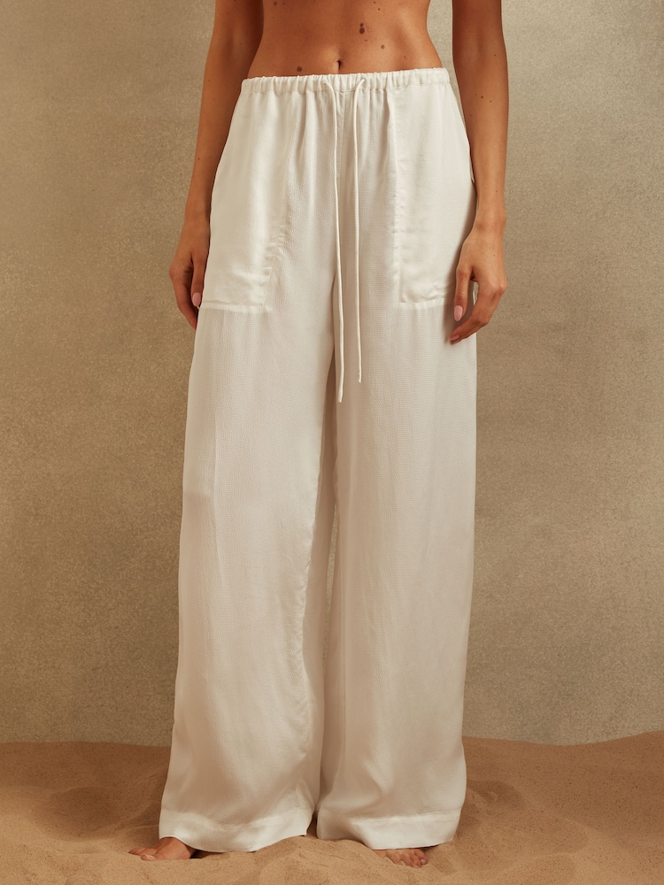 Reiss Ivory Eddie Textured Wide Leg Cover-Up Trousers - Image 1 of 5