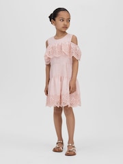 Reiss Pink Jazz 4-9 yrs Off-The-Shoulder Broderie Dress - Image 2 of 4