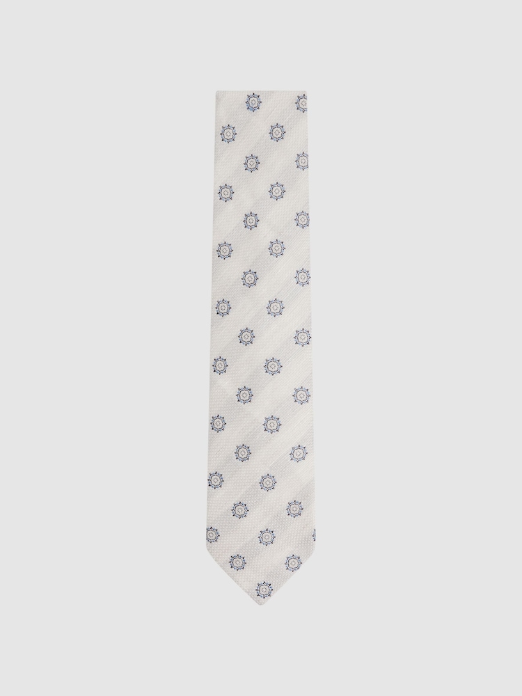 Reiss Ivory Monreale Linen Silk Medallion Print Tie - Image 1 of 5