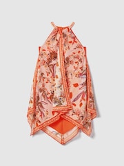 Reiss Pink Print Akari 4-9 yrs Printed Draped Halter Neck Dress - Image 2 of 4