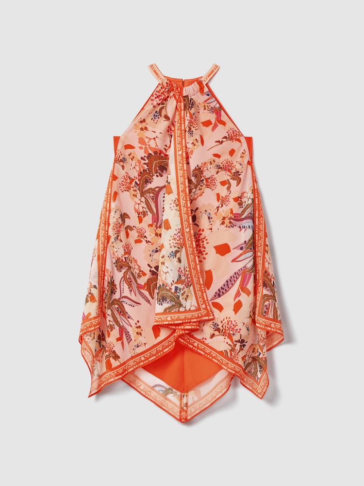 Reiss Pink Print Akari 4-9 yrs Printed Draped Halter Neck Dress - Image 2 of 4