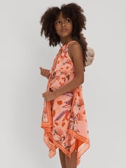 Reiss Pink Print Akari 4-9 yrs Printed Draped Halter Neck Dress - Image 3 of 4