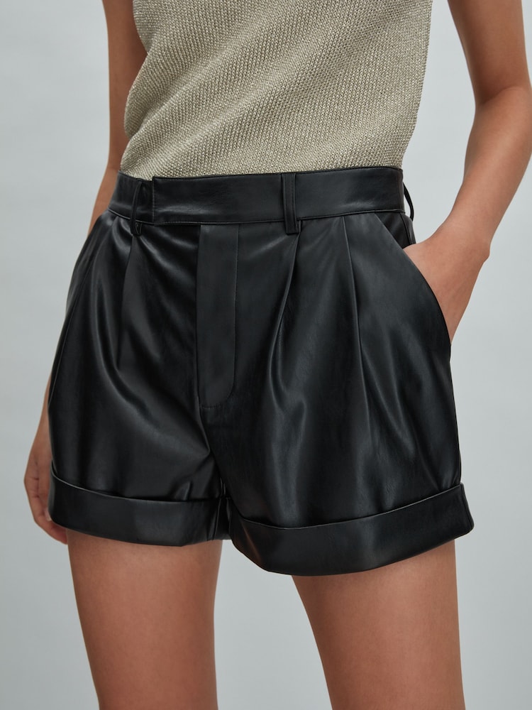 Paige Front Pleat Faux Fur Leather Shorts - Image 1 of 5