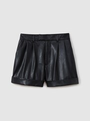 Paige Front Pleat Faux Fur Leather Shorts - Image 2 of 5