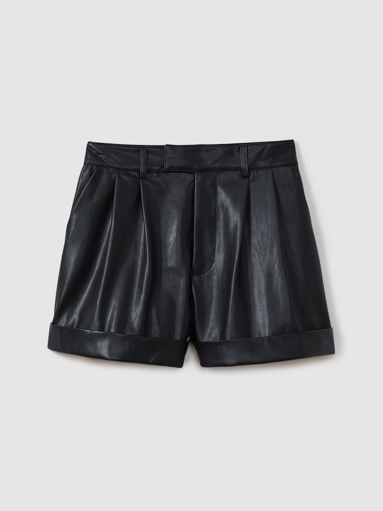 Paige Front Pleat Faux Fur Leather Shorts - Image 2 of 5